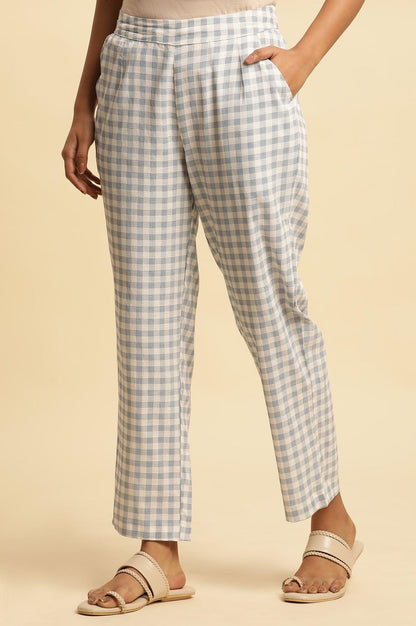 Blue And White Checker Straight Pants - wforwoman