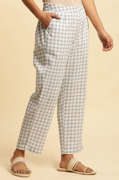 Blue And White Checker Straight Pants - wforwoman