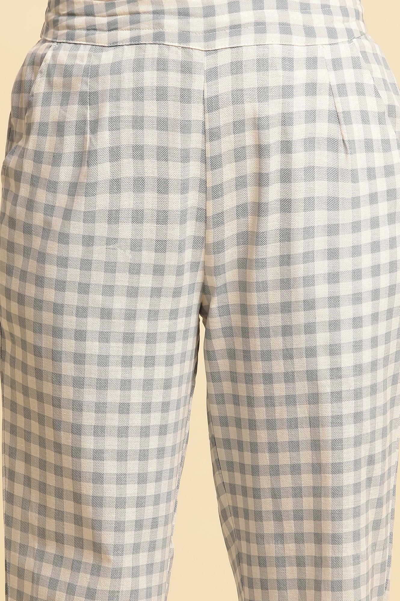 Blue And White Checker Straight Pants - wforwoman