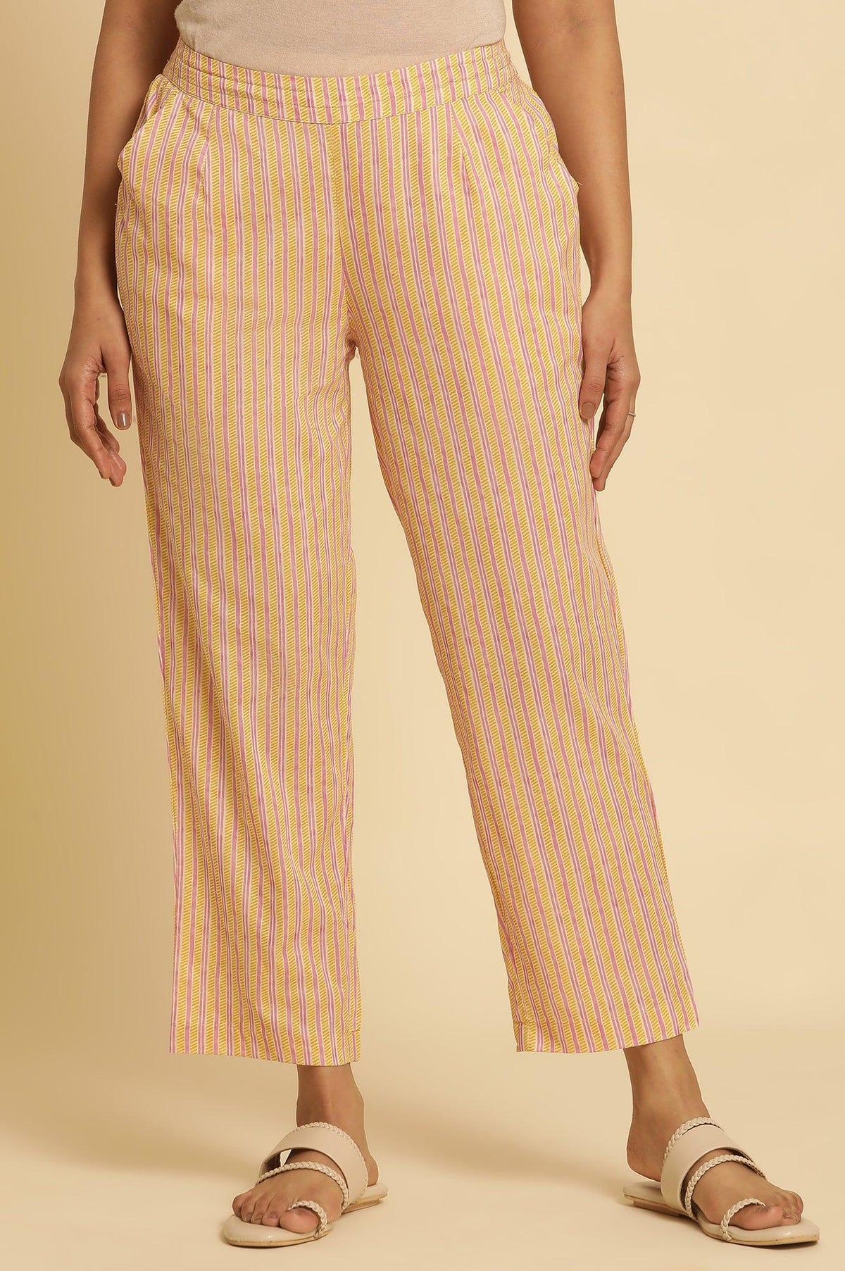 Multi-Coloured Striped Straight Pants - S