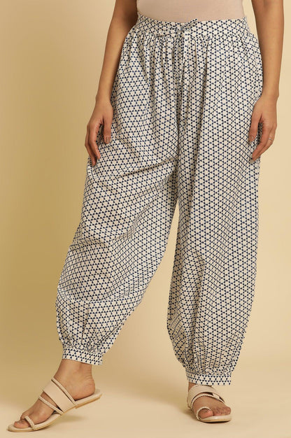 White Gathered Salwar With Blue Triangle Print - wforwoman