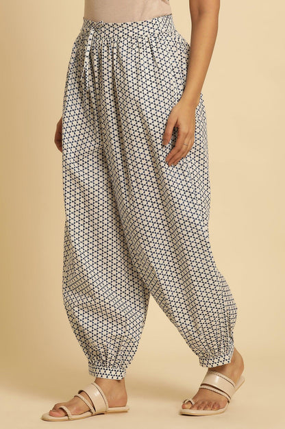 White Gathered Salwar With Blue Triangle Print - wforwoman