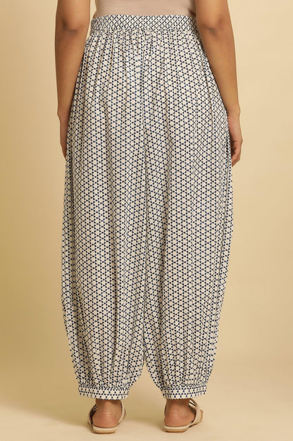 White Gathered Salwar With Blue Triangle Print - wforwoman