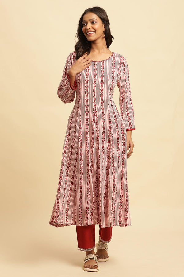 Red Cotton Flax Straight Pants With Embroidery