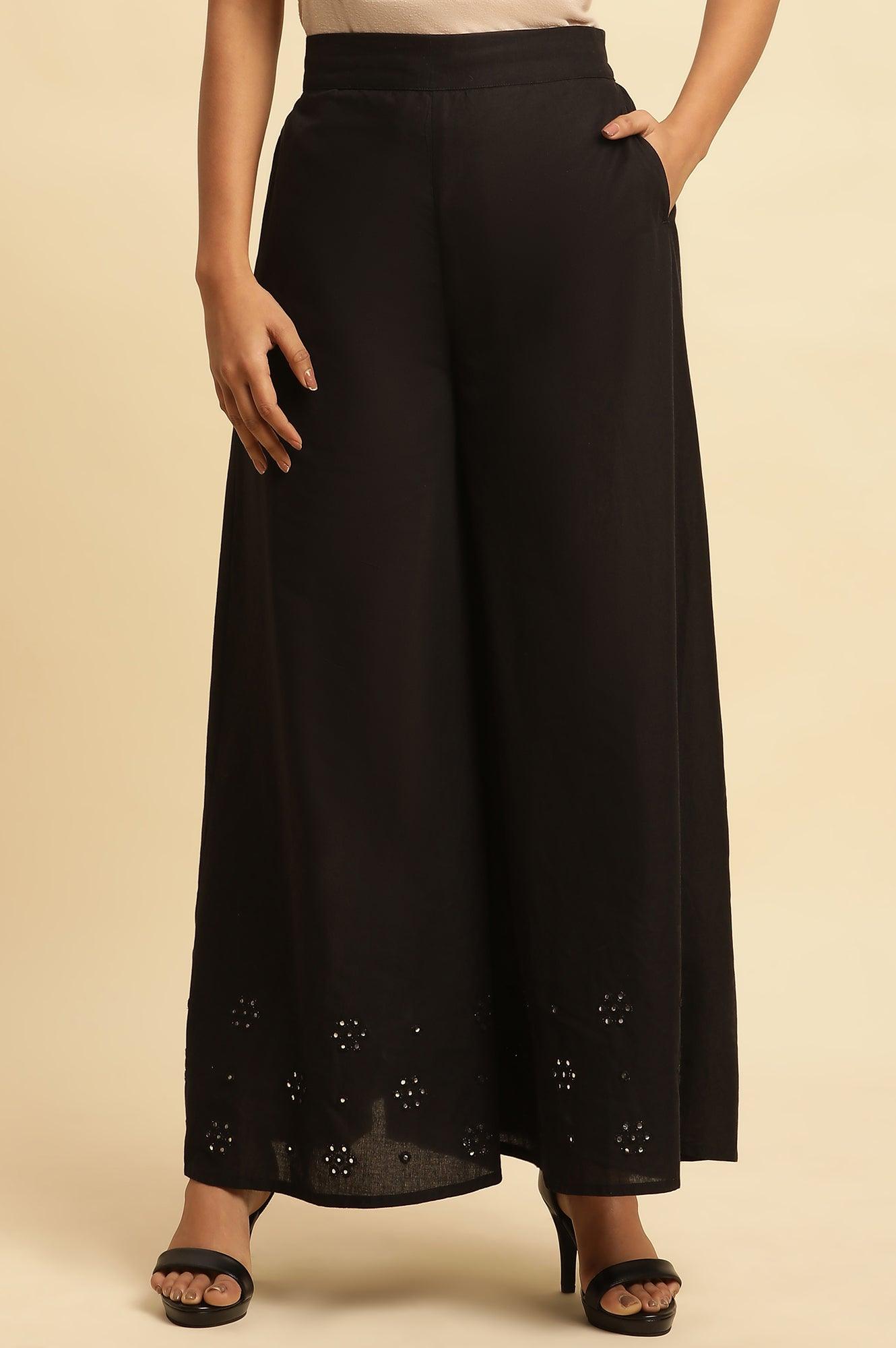 Buy Jet Black Flared Culottes With Mirror Work Online for Woman