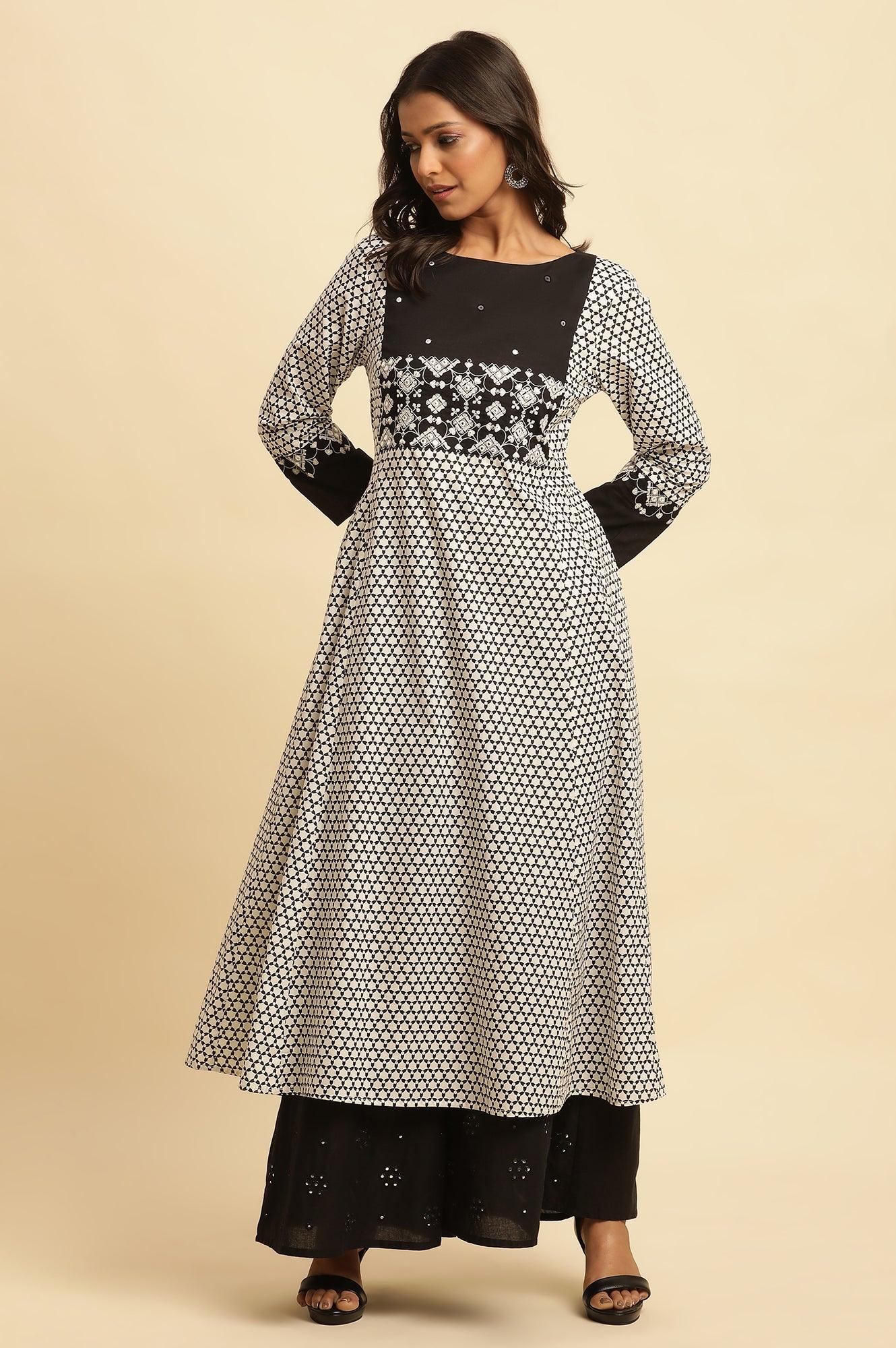 Jet Black Flared Culottes With Mirror Work - wforwoman