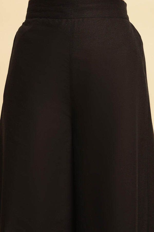 Jet Black Flared Culottes With Mirror Work