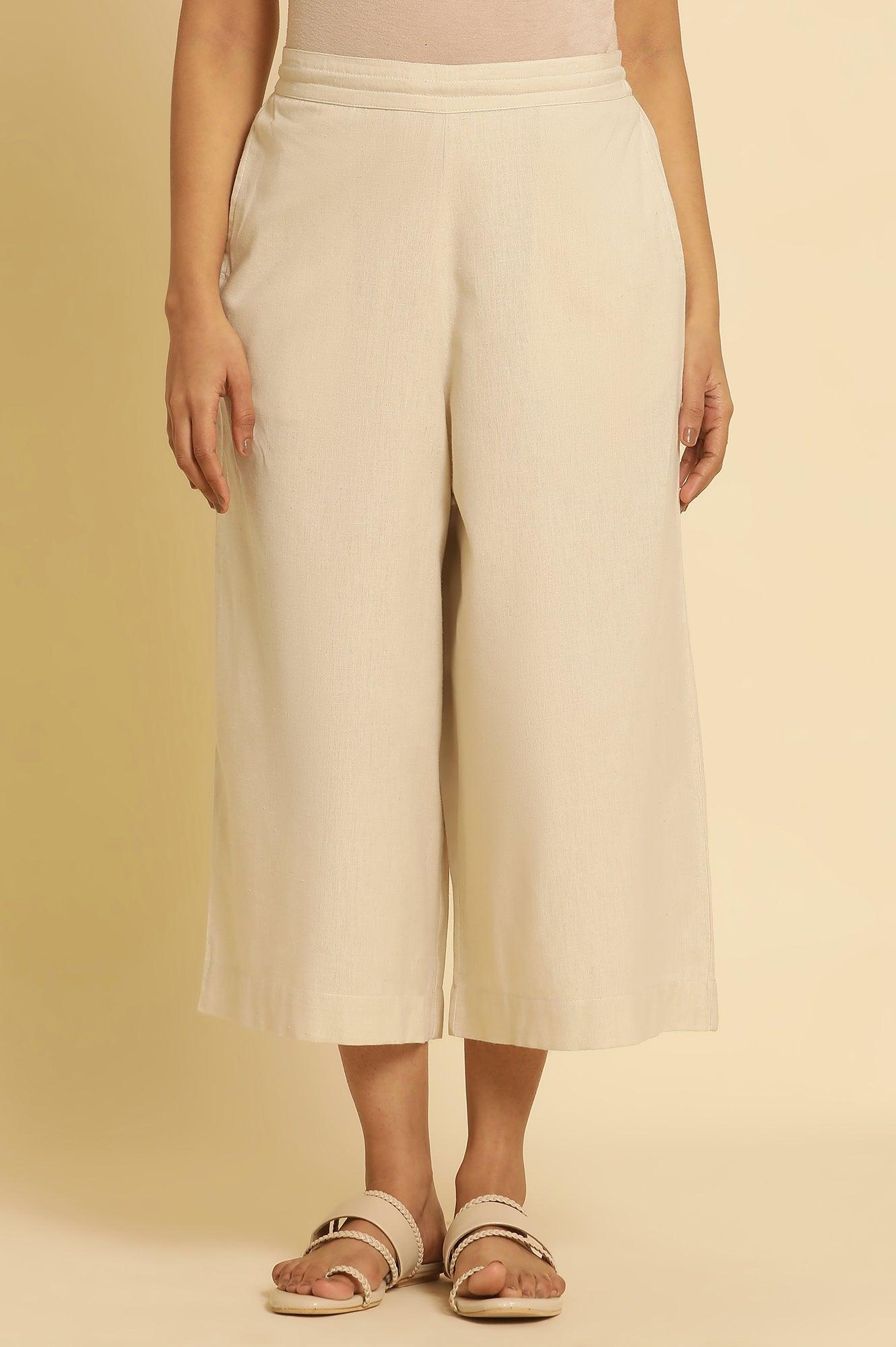 Beige Cotton Flax Flared Pants - wforwoman