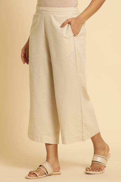 Beige Cotton Flax Flared Pants - wforwoman