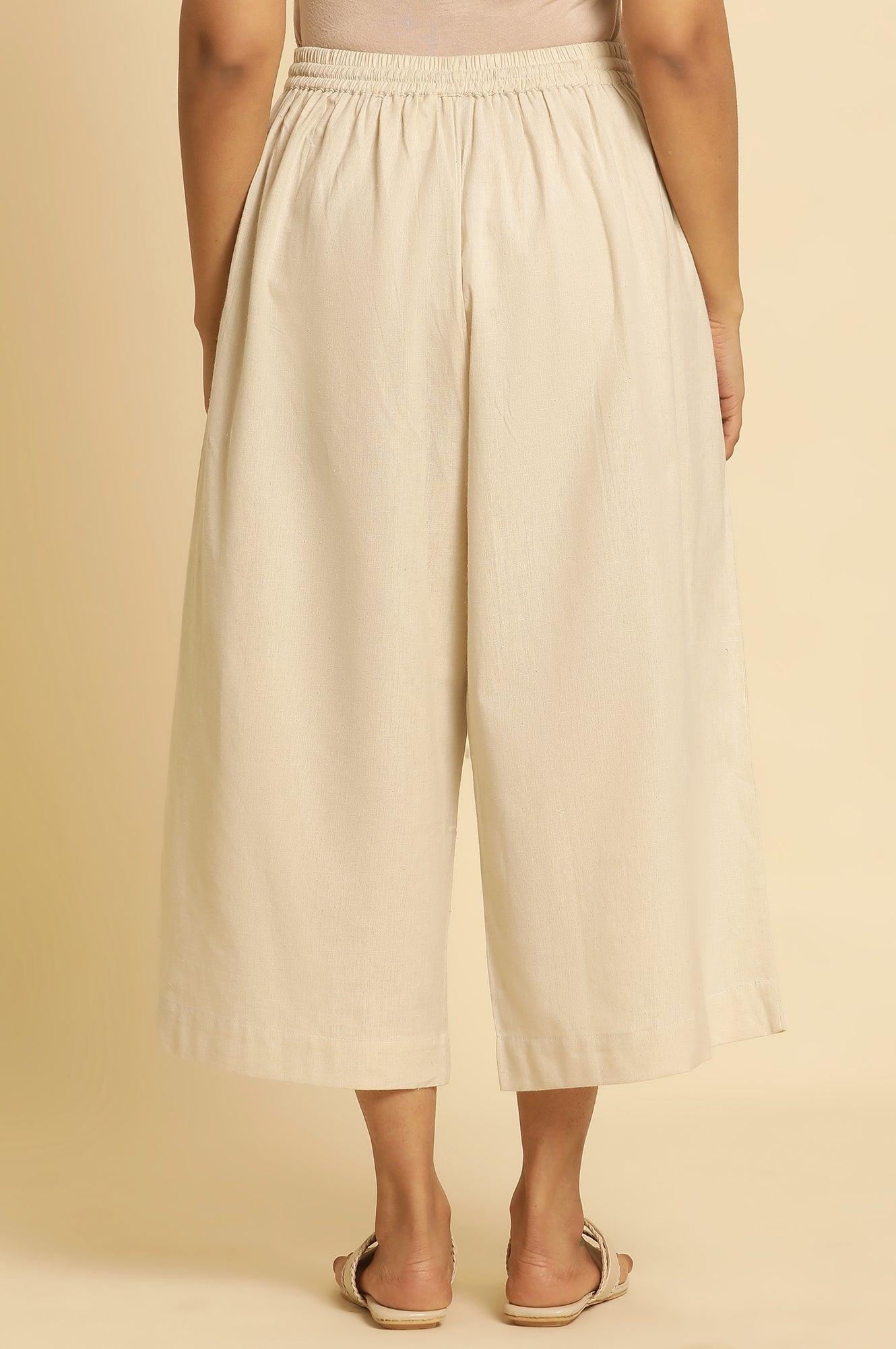 Beige Cotton Flax Flared Pants - wforwoman