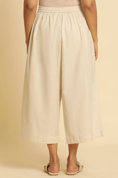 Beige Cotton Flax Flared Pants - wforwoman