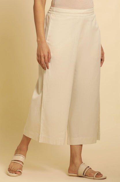 Beige Cotton Flax Flared Pants - wforwoman