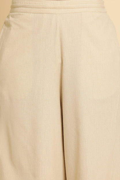 Beige Cotton Flax Flared Pants - wforwoman