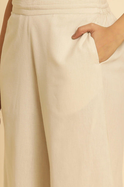 Beige Cotton Flax Flared Pants - wforwoman