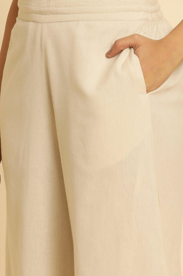 Beige Cotton Flax Flared Pants