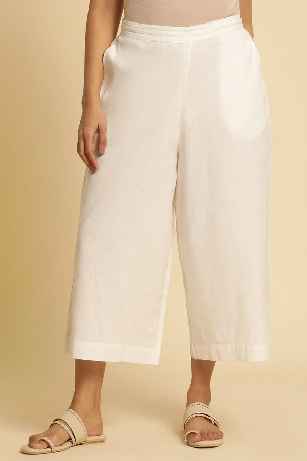 White Cotton Flax Flared Pants