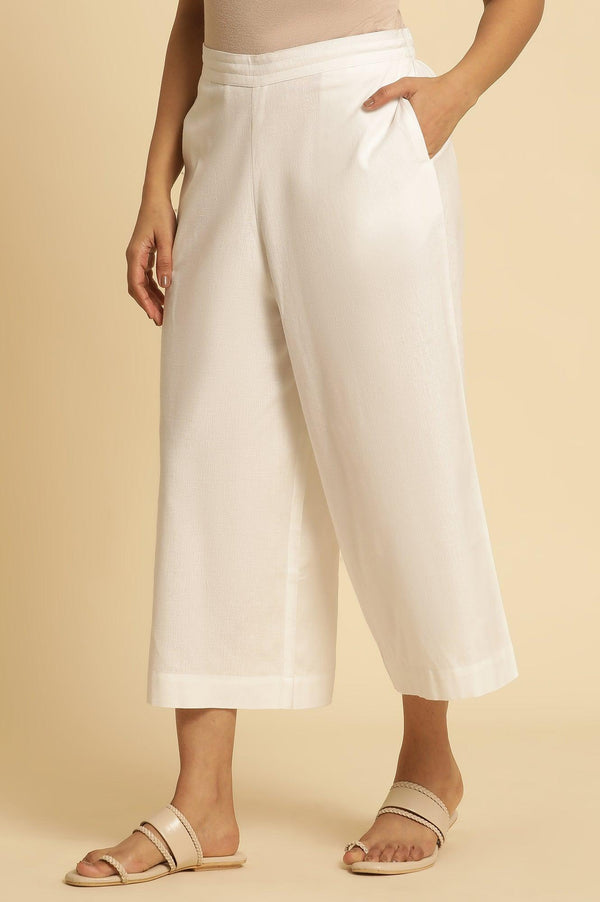 White Cotton Flax Flared Pants