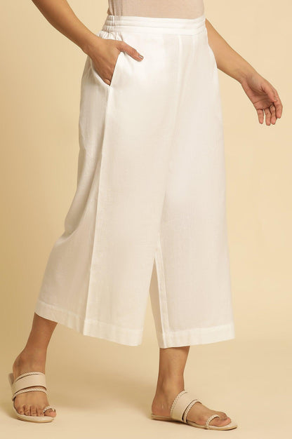 White Cotton Flax Flared Pants - wforwoman