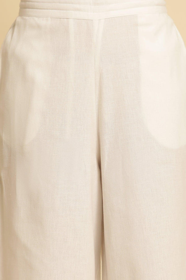 White Cotton Flax Flared Pants