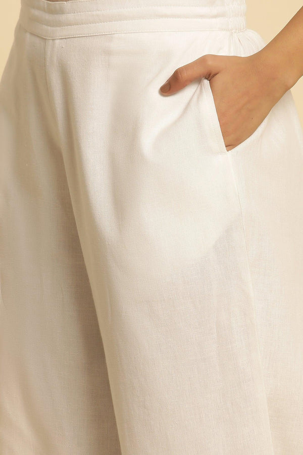 White Cotton Flax Flared Pants