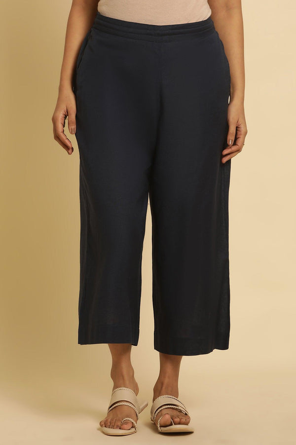 Blue Cotton Flax Flared Pants