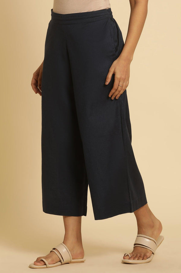 Blue Cotton Flax Flared Pants