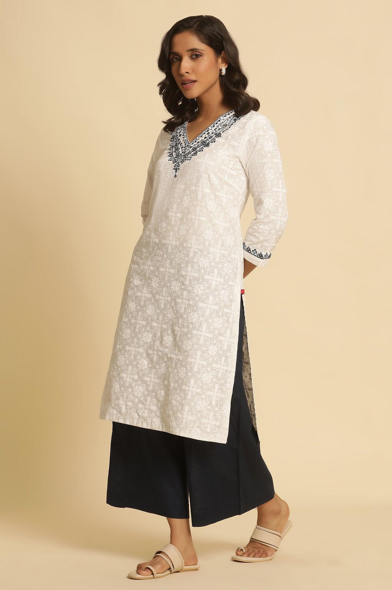 Blue Cotton Flax Flared Pants - wforwoman