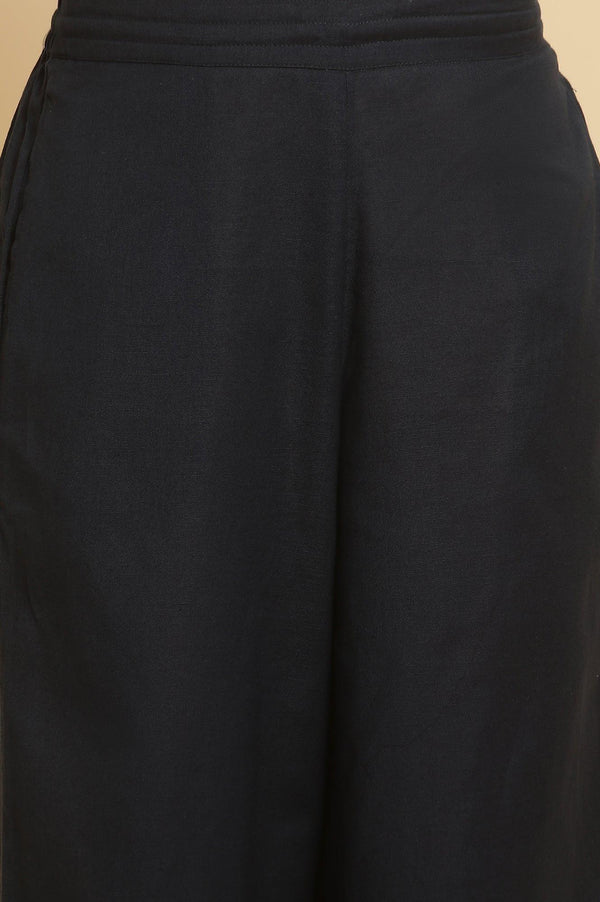 Blue Cotton Flax Flared Pants