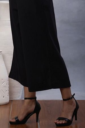 Black Cotton Flax Flared Pants