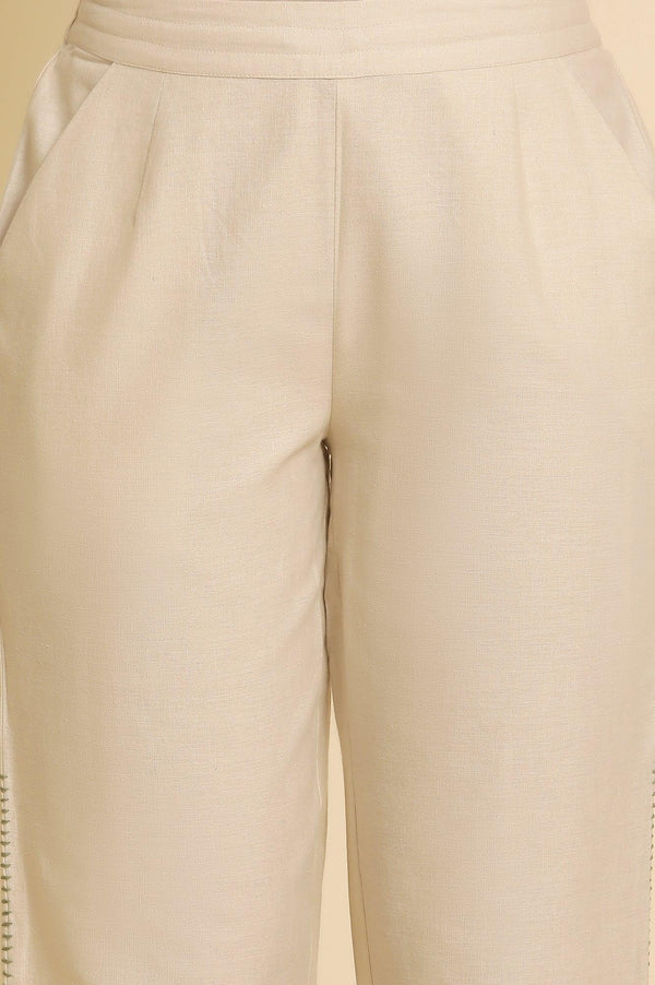 Off-White Cotton Flax Straight Pants