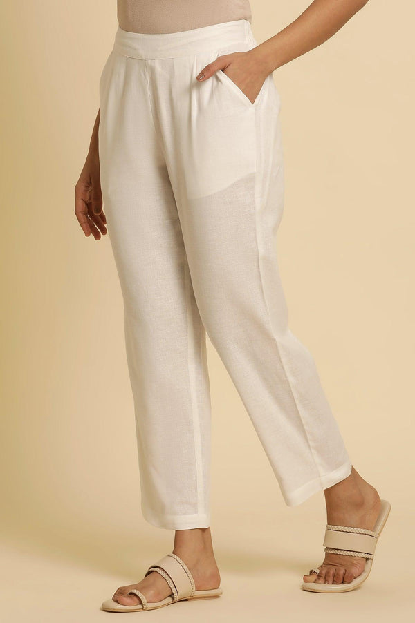 White Cotton Flax Straight Pants
