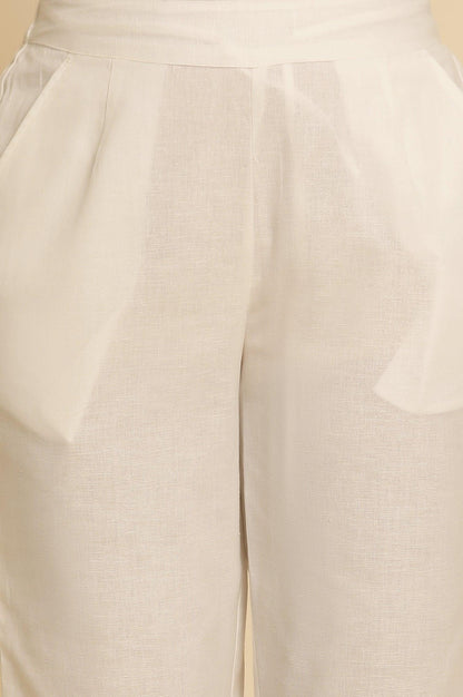 White Cotton Flax Straight Pants - wforwoman
