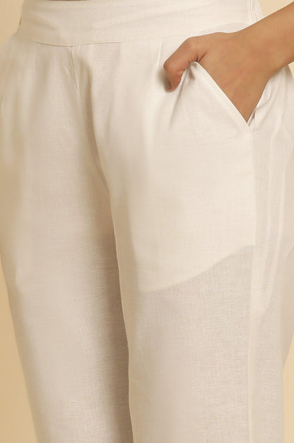White Cotton Flax Straight Pants - wforwoman