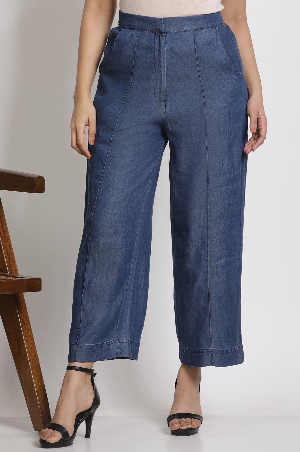 Blue Chambray Smart Casual Trousers - M