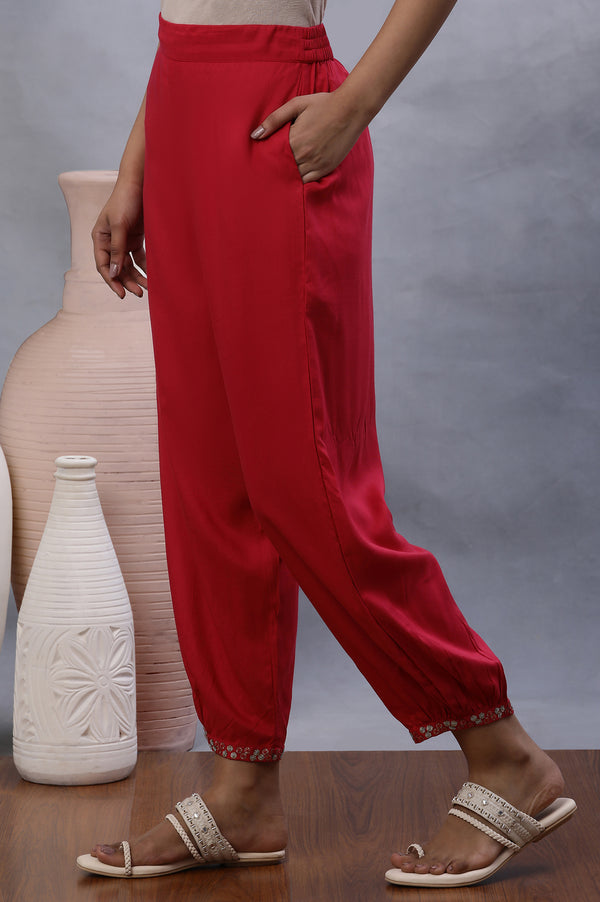 Hot Pink Pants with Embellished Hemline