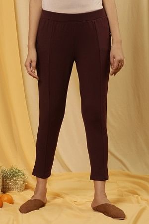 Wine Tapered Casual Leggings - S