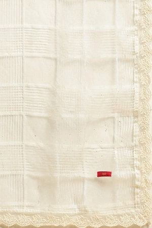 White Catonic Viscose Dupatta With Lace