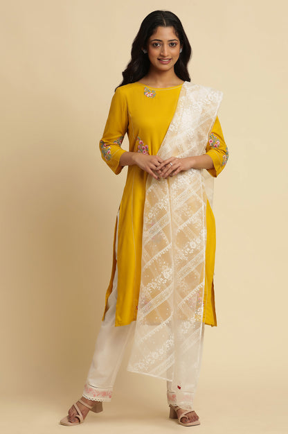 White Floral Brasso Printed Rectangular Dupatta