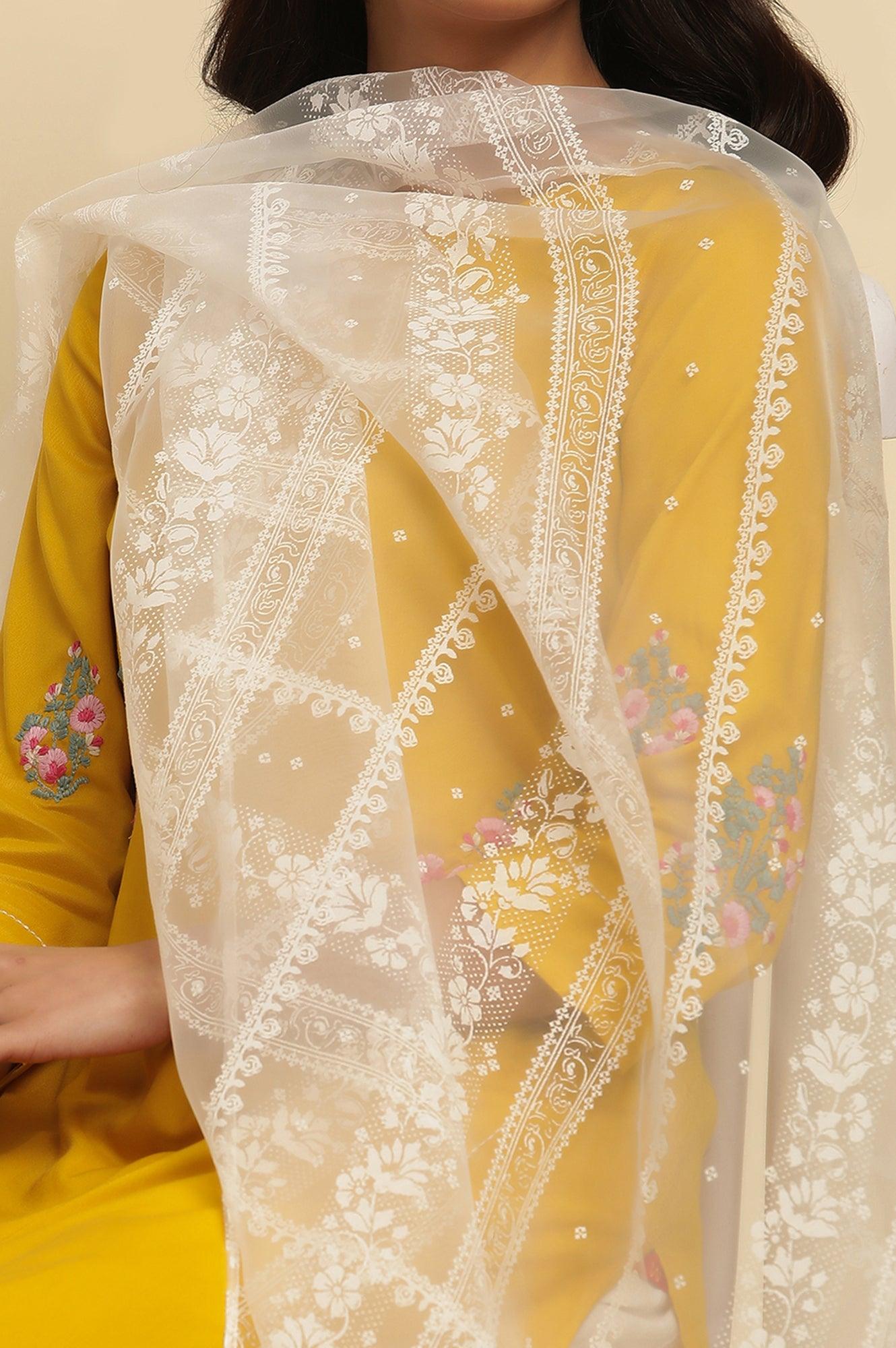 White Brasso Floral Printed Dupatta - wforwoman