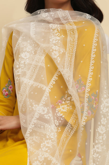 White Floral Brasso Printed Rectangular Dupatta
