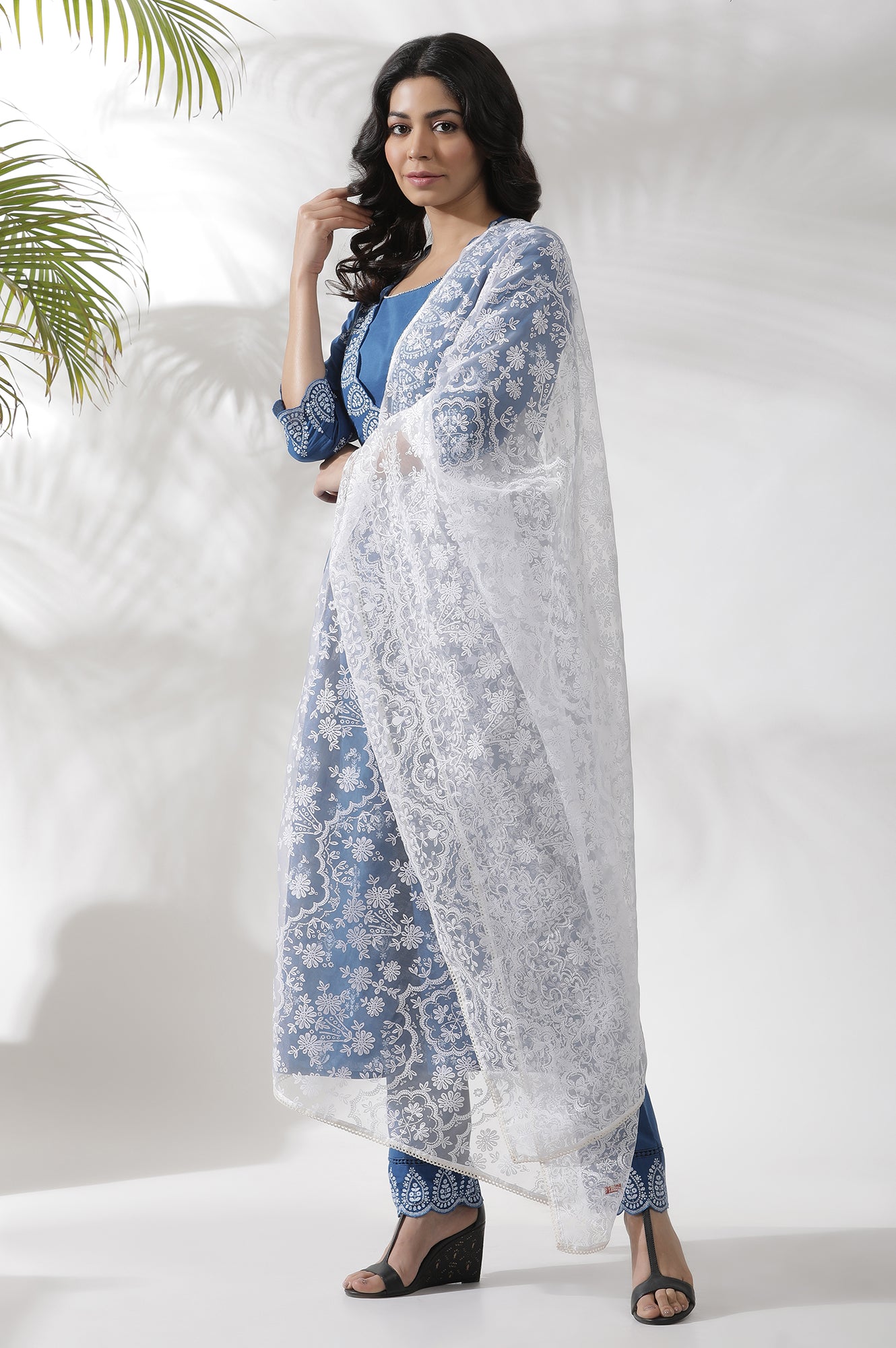 White Printed Brasso Dupatta
