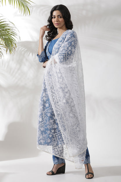 White Printed Brasso Dupatta