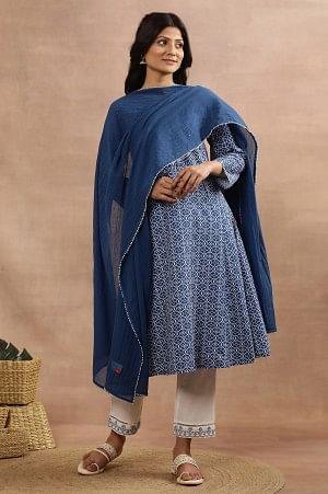 Bkue Crinkle Cotton Kota Dupatta