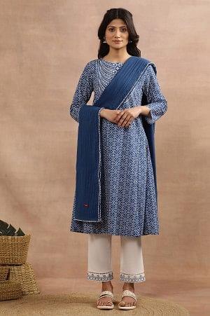 Bkue Crinkle Cotton Kota Dupatta