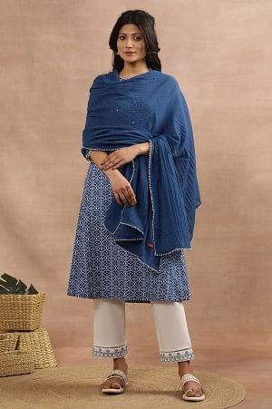 Bkue Crinkle Cotton Kota Dupatta - wforwoman