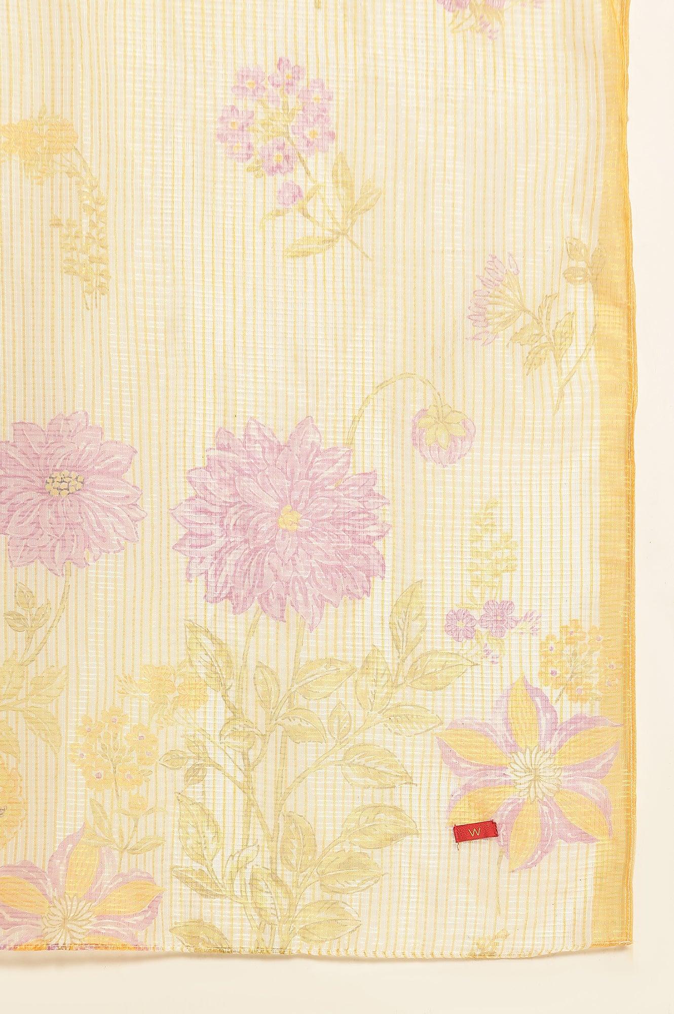 Ecru Kota Dupatta With Multi-Coloured Floral Print - wforwoman