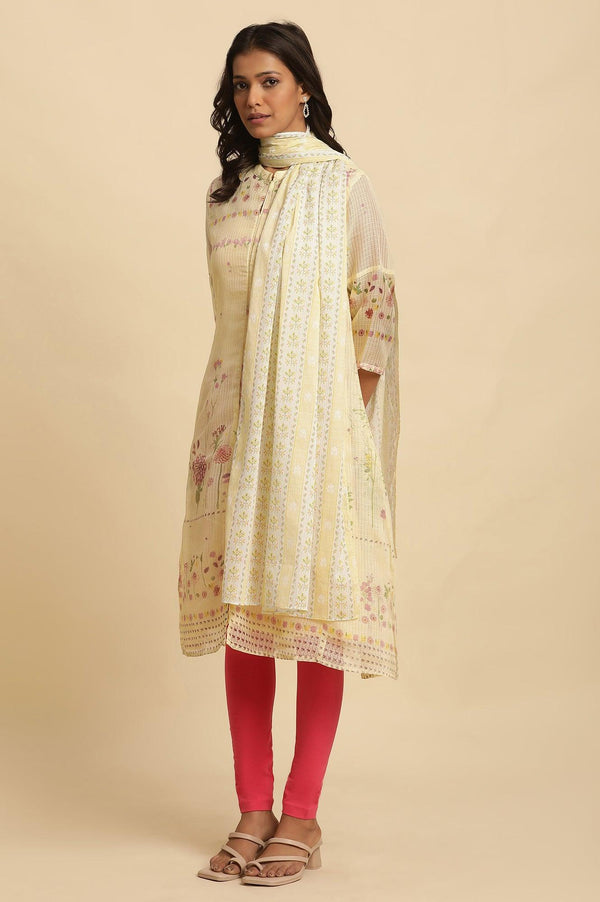 Yellow Floral Printed Cotton Dupatta
