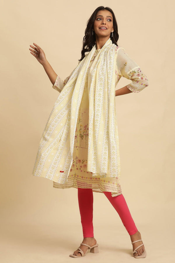 Yellow Floral Printed Cotton Dupatta
