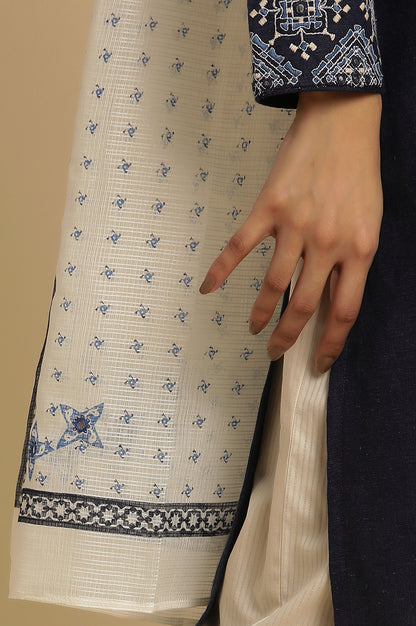 White Kots Dupatta With Blue Prints