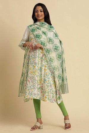 White Kota Dupatta With Green Print